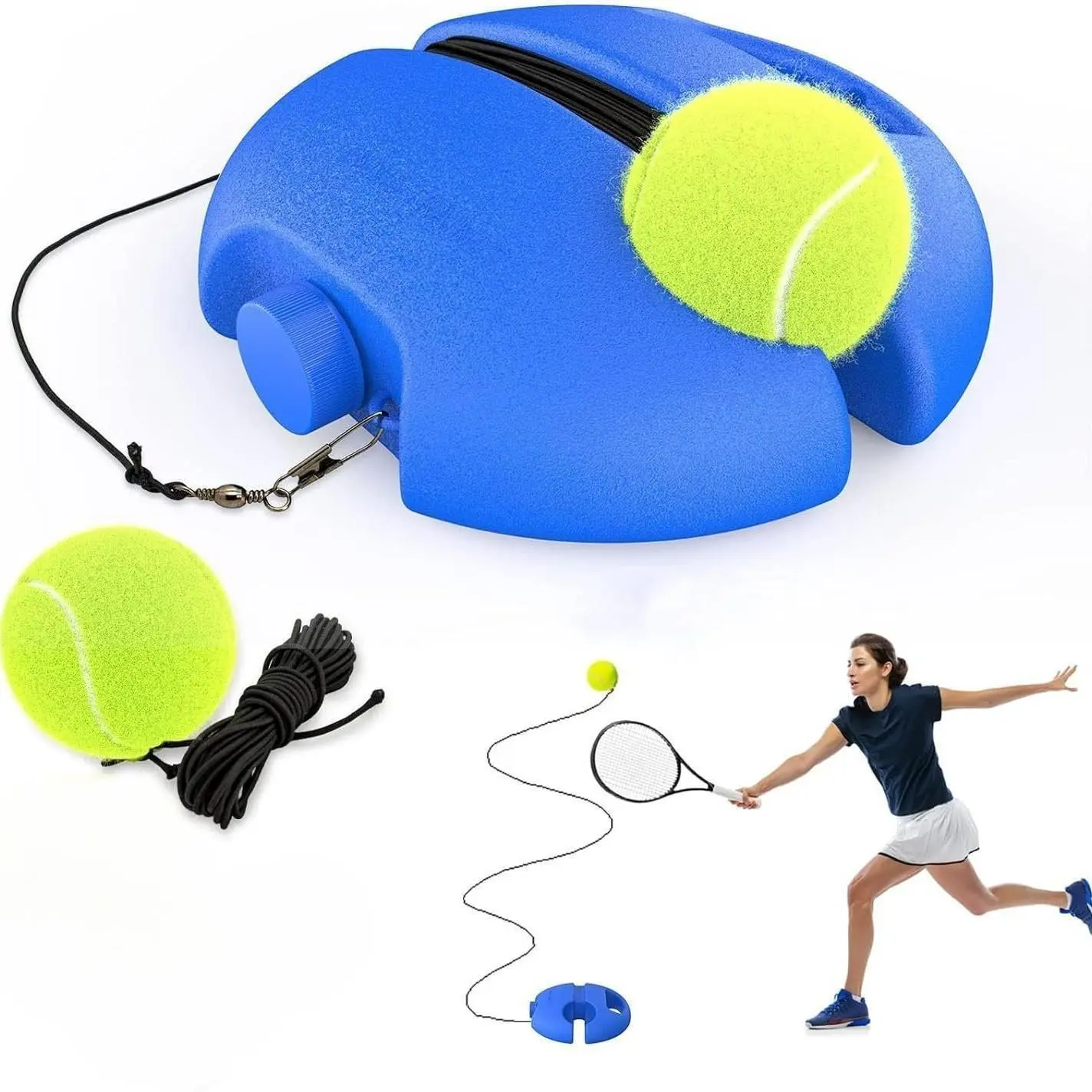 Solo Tennis Trainer with Durable Rebound Setup, Anti-Tangle Elastic Cord, and Fillable Base - Compact & Portable Beginner-Friendly Practice Tool for Parks