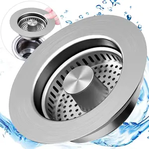 3 in 1 Kitchen Sink Drain Strainer, Stainless Steel Sink Stopper, Anti-clogging Drainage Odor Filter Sink Plug for US Standard 3 1/2 Inch Drain