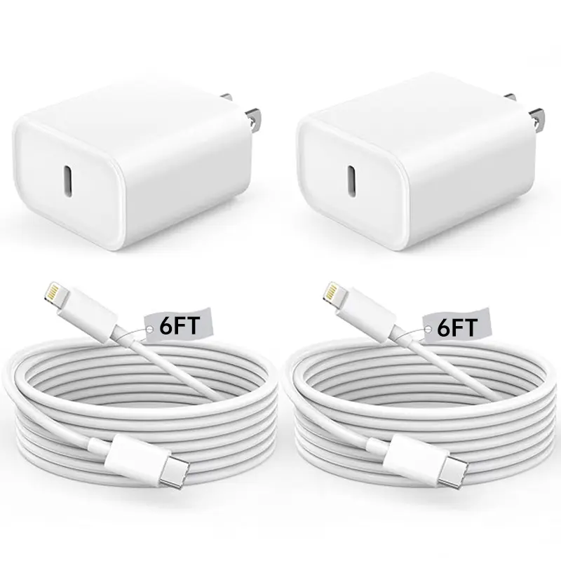 2-Pack 20W Super Fast Charging USB-C Wall Charger Block with 2-Pack 6FT USB-C to Lightning Cable