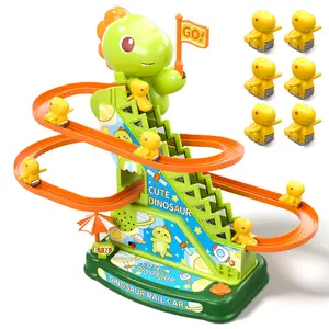 Cute Dinosaur Track Toy for Toddlers – Electric Stair Climbing Dinosaur Slide Set with Music, Interactive Dino Rail Car Playset, Fun Educational Toy, Perfect Birthday & Christmas Gift for Boys & Girls Ages 3+ duck