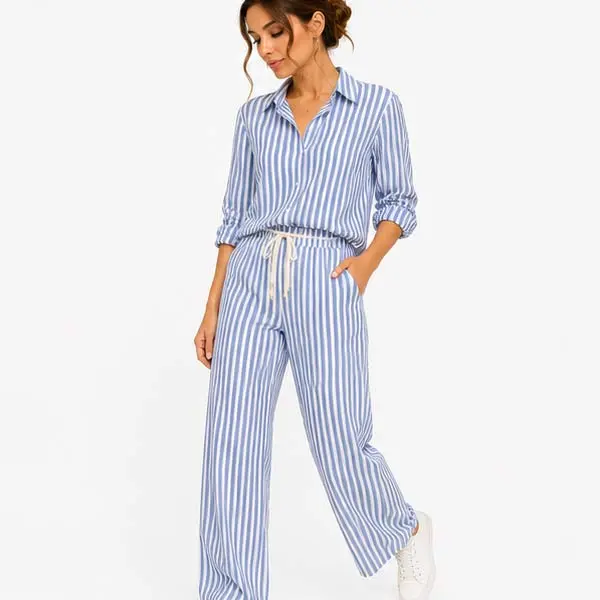 Poplin Stripe Print Woven Fabric, Classic Polyester-Cotton Blend, 57/58in Wide, Woven Texture for Casual Wear