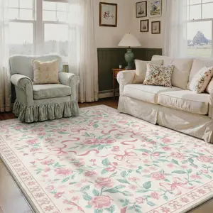 【SummerVibes】GENIMO Area Rugs for Living Room，Soft Machine Washable Rug，Cute Floral Carpet with Non Slip Backing for Dining Room Girls Room Nursery Room and Kids Room or Playroom