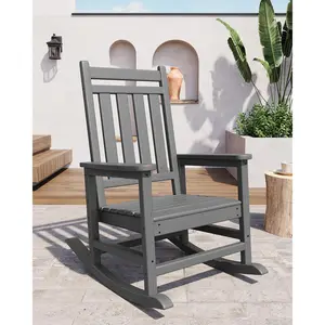 2/1 PC High Back All-Weather Adirondack Rocking Chair – Heavy Duty Poly Lumber Outdoor Patio Lawn Furniture – Ergonomic Porch Rocker for Garden, Deck & Fire Pit, Black/Blue/Gray