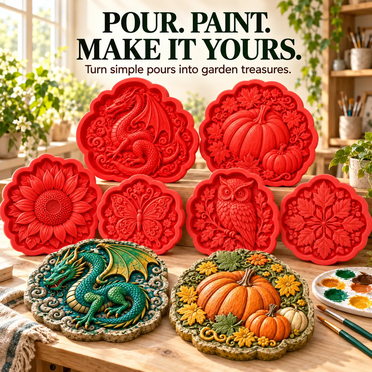 Sunflower Garden Stepping Stone Cement Molds Reusable DIY Craft for Garden Patio Pathway Step Stones Outdoor Yard Lawn Landscaping Backyard Decor