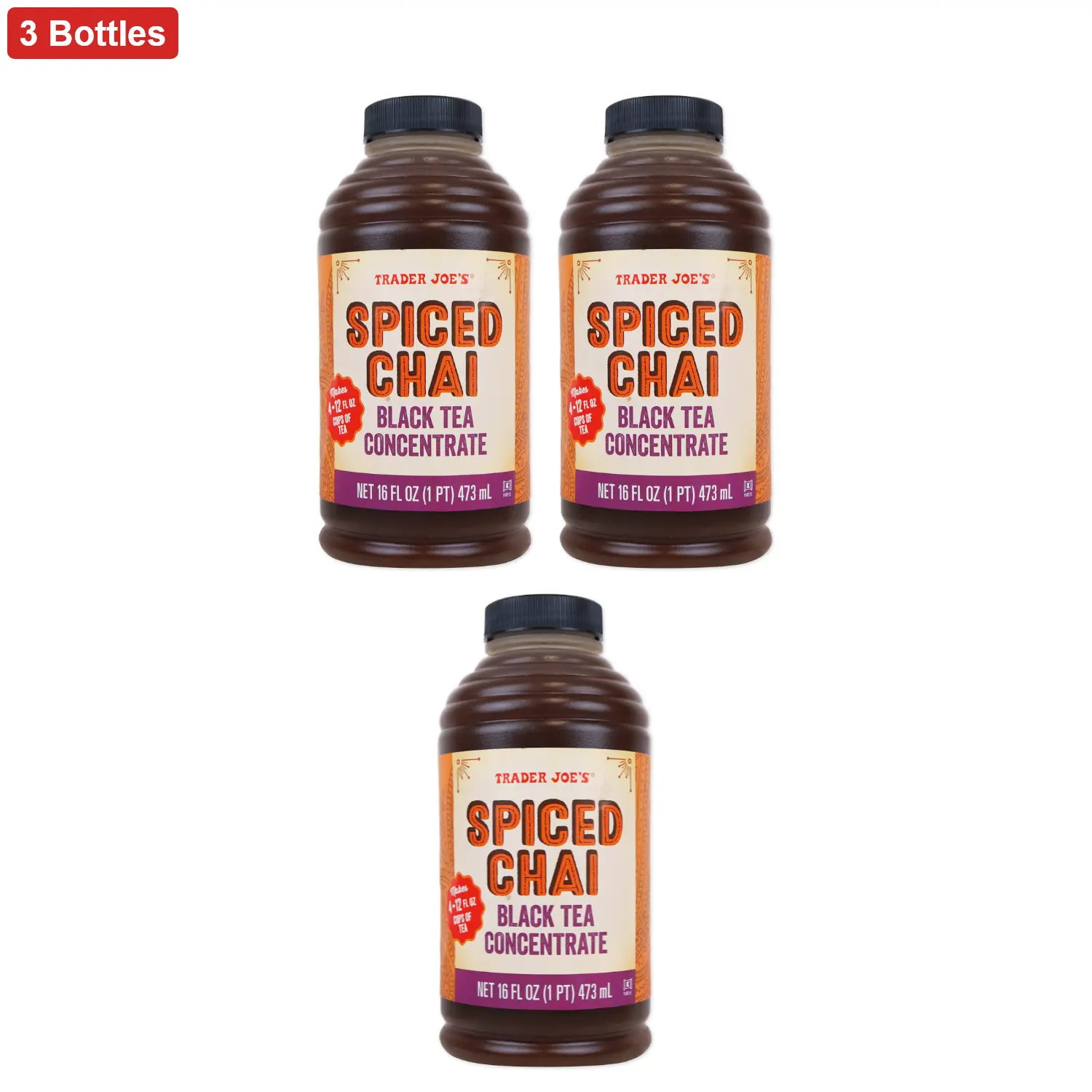Trader Joe's Spiced Chai Black Tea Concentrate - 16 Fl Oz - 3 Bottles