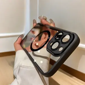 For iPhone 16 /15/14/13 metal lens magnetic phone case transparent anti drop protective cover NH10