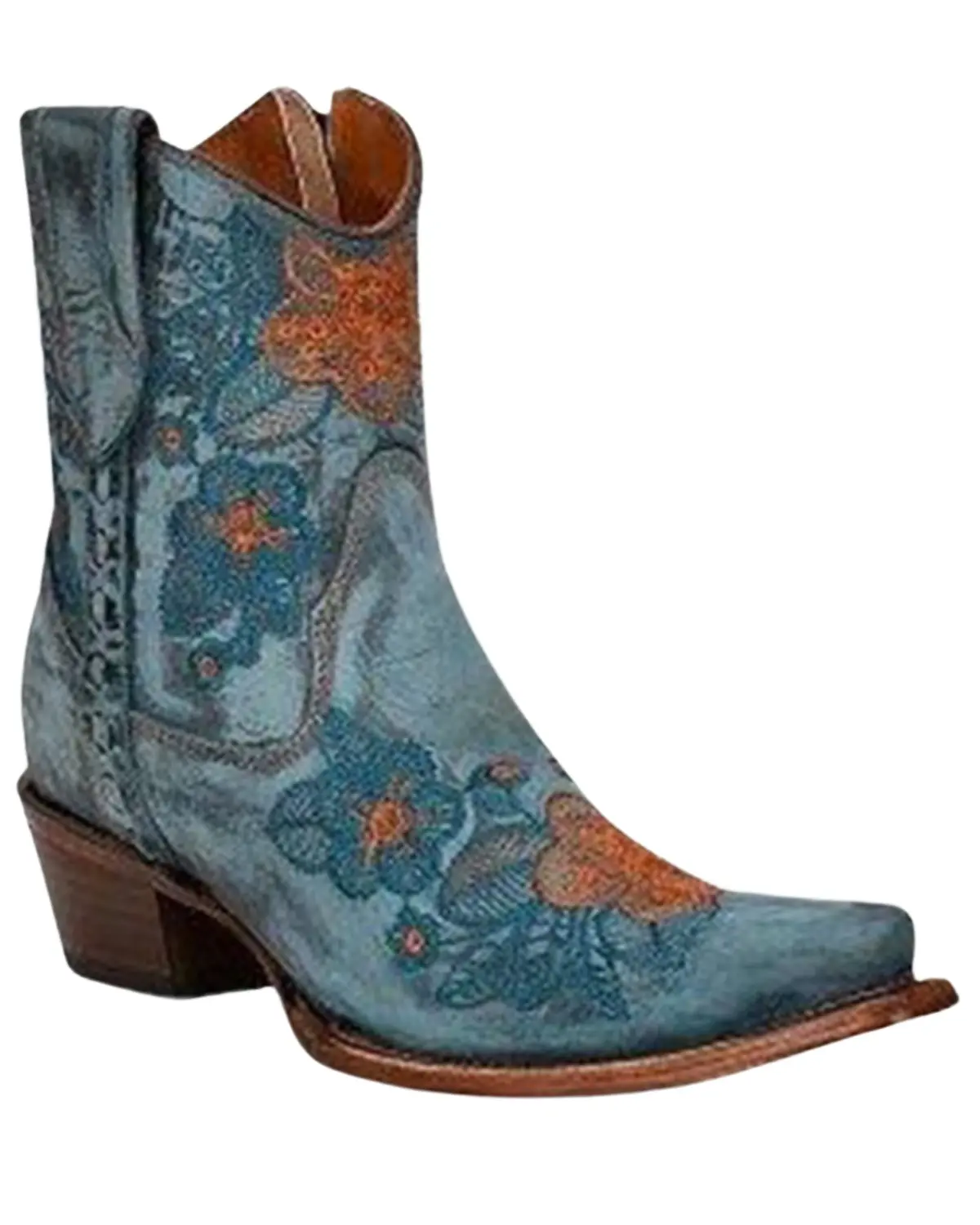Circle G Women's Women'S Flower Embroidered Ankle Western Booties Snip Toe - L5874