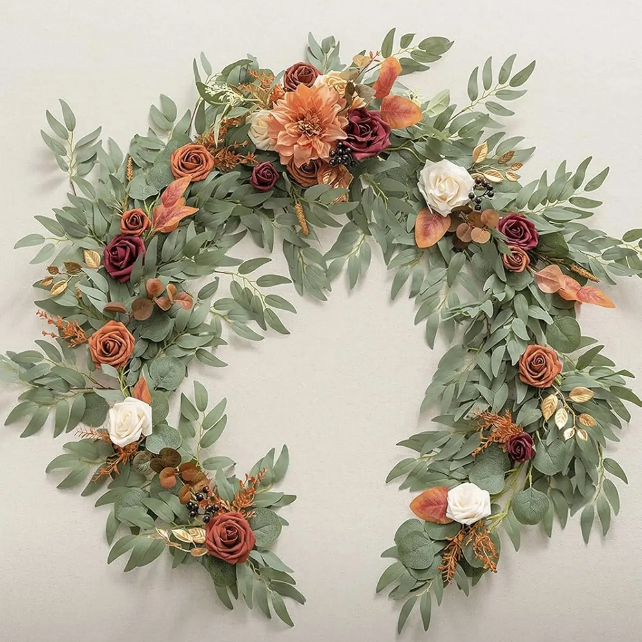 6FT Artificial Eucalyptus & Rose Leaf Floral Vines Garland, Flexible Mountable Festive Decor, Wedding Sweetheart Table & Mantle Ornament, Multiple Colors Available, Mixed Flowers, Party Table Decor