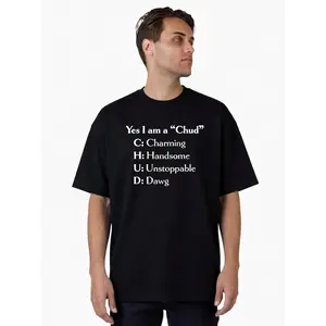 Men's Round Neck Short-Sleeve Cotton T-Shirt - Menswear Top for Him, Unisex Fashion Streetwear with Chud Acronym Meme Design, Casual Clothes for Beach Wear