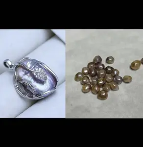 Pearl pendant+[live opening]  Diamond Freshwater Pearl oyster