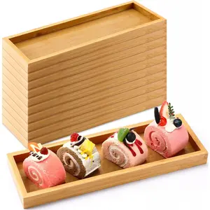 10 Pcs Rectangle Wood Bamboo Tray Bamboo Serving Tray Wooden Serving Platter for Bathroom Counter Platter for Food Dinner Kitchen(Classic Style)