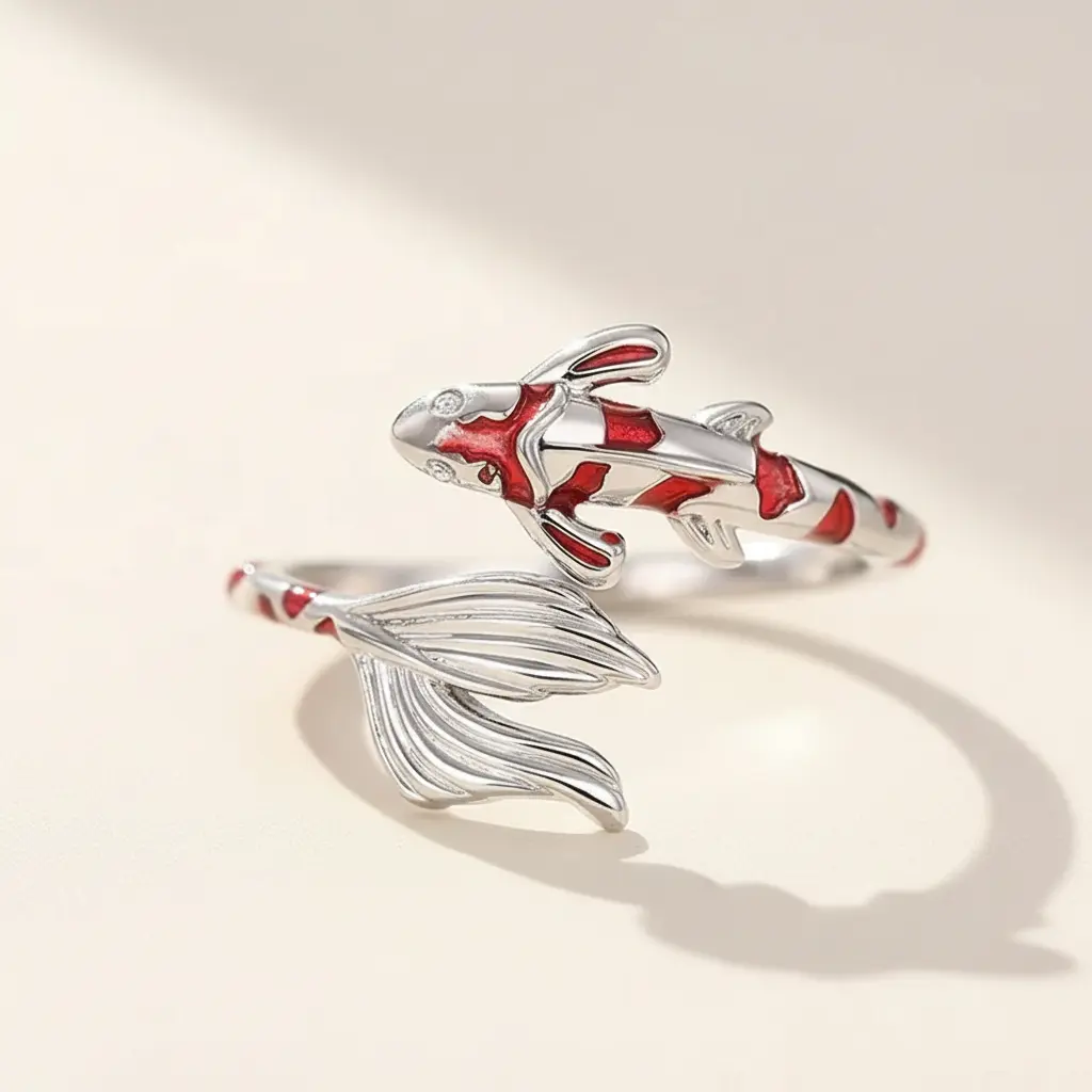 Adjustable Koi Ring Lucky Silver Carp Fish Open Rings