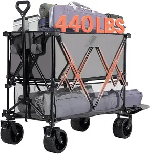 Foldable Wagon Double-Decker Truck Trolley with Brakes, 440-Lb Large Cap Heavy Load Carry, Easy Collapse Oxford Fabric Home Improvement Building Supply Trolley