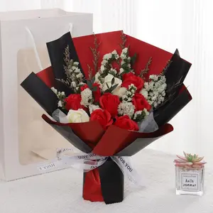 Artificial Soap Rose with Gift Bag, 1 Set Romantic Artificial Rose Flower with Gift Bag, Home Decoration, Birthday Gift for Parents, Lovers, Friends, Teachers