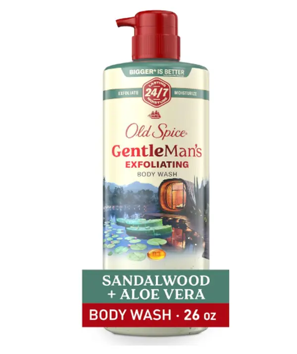 Old Spice GentleMan's Exfoliating & Moisturizing Body Wash for Men, 24/7 Shower Fresh with Long Lasting Scent, Renewing Vitamin B3 Blend, Sandalwood + Aloe Vera Scent, 26 oz