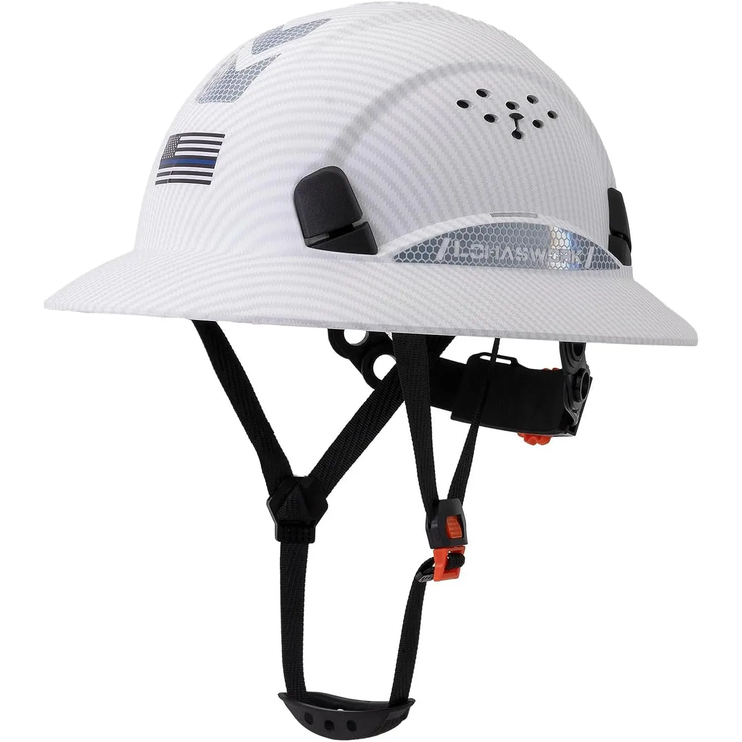 Full Brim ABS Hard Hat with Adjustable Cooling Vents and 6-Point Suspension, High-Visibility for Construction, Forestry, and Industrial Operations, Full Brim Hard Hat, Roadways, Customizable Cooling Ventilation, High Visibility With Reflective Accents, Mi