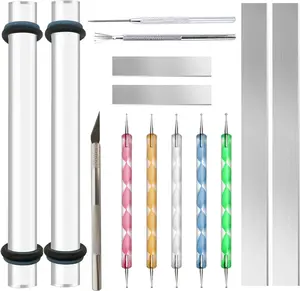 14 Polymer Clay Tools  Roller Clay Rolling Pin with Thickness Rings Tissue  Sculpting Earring Making Kit Supplies Slicer  Dotting Tool  Accessories Mini Cutters Press