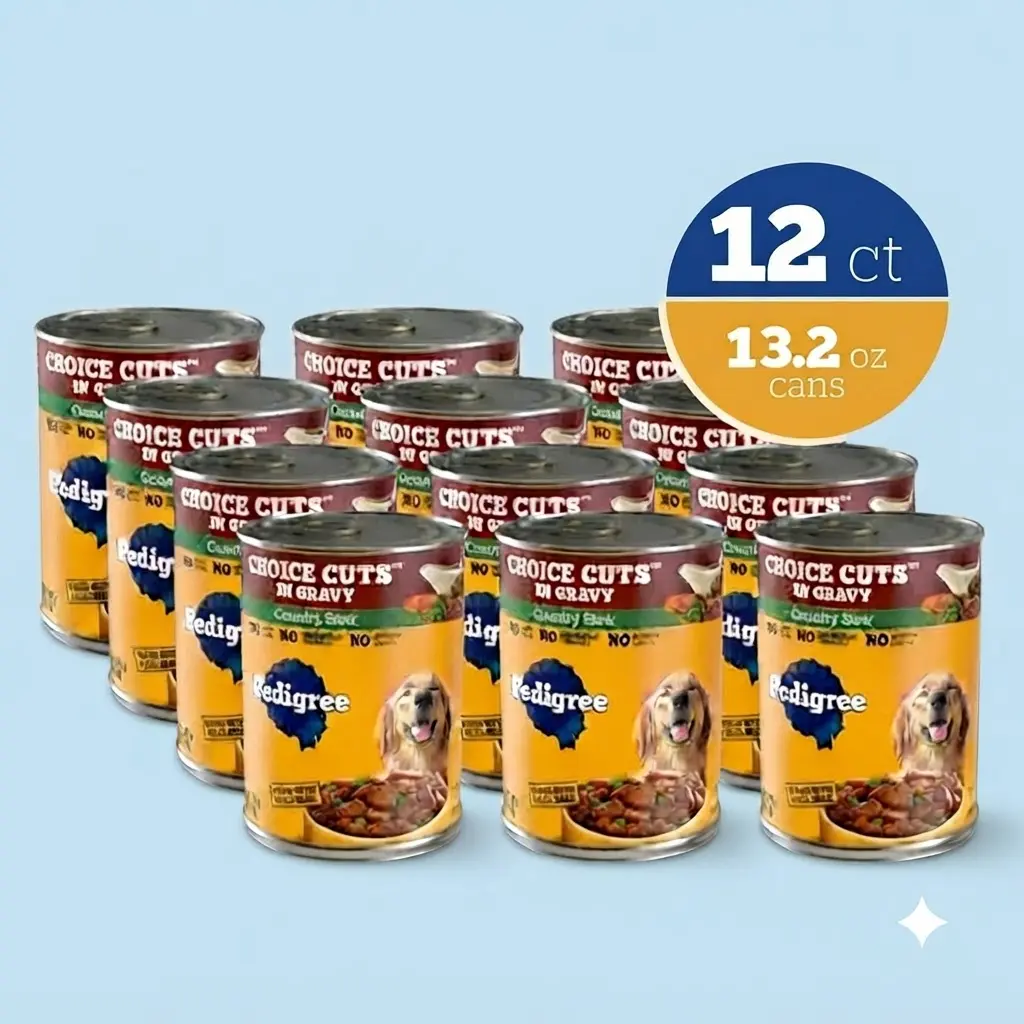 Pedigree Choice Cuts Wet Dog Food Country Stew 13.2 oz 12 Count Real Beef Lean Muscle Complete Adult Dog Food Cans