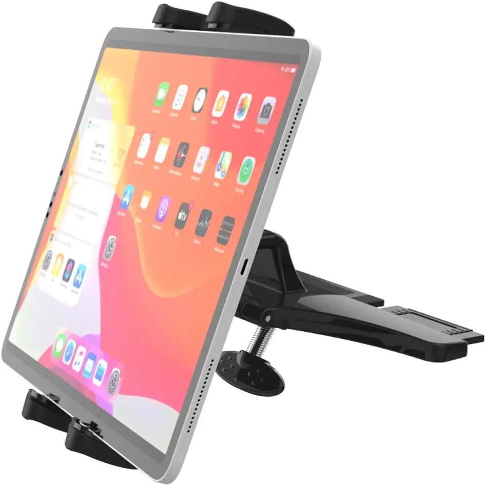CD Slot Car Tablet & Smartphone Holder - Universal Adjustable 360 Rotation, Hassle-Free Front CD Player Stand, Fits 4-13" Handheld Mobile Devices, iPad Pro 12.9/Air/Mini, Galaxy Z Fold 4/3, Foldable Android Models, Car Interior Accessories