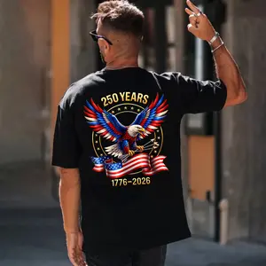 Men's US 250th Anniversary Eagle Graphic T-Shirt, Men's 1776-2026 American Eagle Black Tee, Men's USA 250 Years Patriotic Eagle T-Shirt, Men's American Flag Eagle 250th Anniversary Shirt