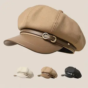 Vionas Female High-End Autumn Winter Japanese Plain Polyester Beret - Black Casual Vintage Painter Octagonal Cap, Faceless Small Retro Hat, Accessories for Women, Hats for Women, Fashion Hats,summervibes