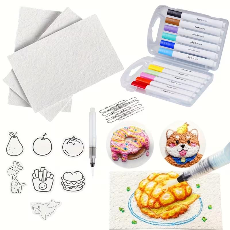 Magic Foam Paint Brushes 3D Puffy Art Kit with Textured Sponge Canvas & Bubble Art Tools for Kids DIY Craft Painting & Couple Gifts