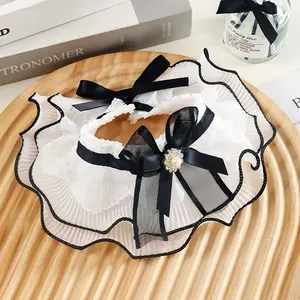 Pet Collar Scarf, Lace Design, Water Drill Bow & Pearl Accents, Suitable for Small Medium Dogs Cats, Puppy, Wedding Party Style, Clothing