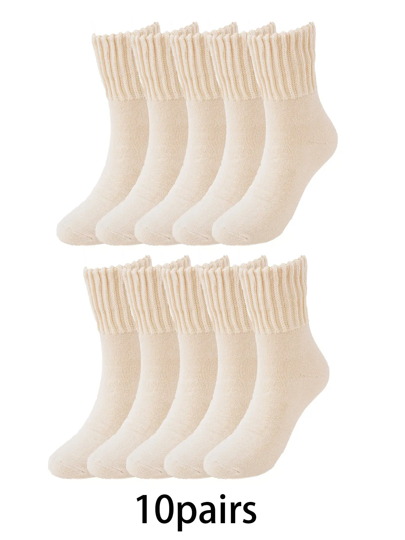 10pairs Simple Solid Color Knitted Socks Comfortable, Warm, Cozy Socks, Versatile Thick Plush Socks Suitable for Women's Daily Commuting and Home Wearing