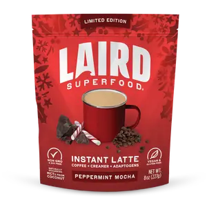 Laird Superfood Peppermint Mocha Instant Latte with Adaptogens - Non-GMO Coffee & Creamy Mocha Flavor