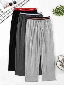 Men's Long Pants Sleepwear 3 Pack, Comfortable Fitted Solid Color Plain Pajama Pjs Sleeppants for Men, Wide Elastic Waist Effect, Casual Loungewear
