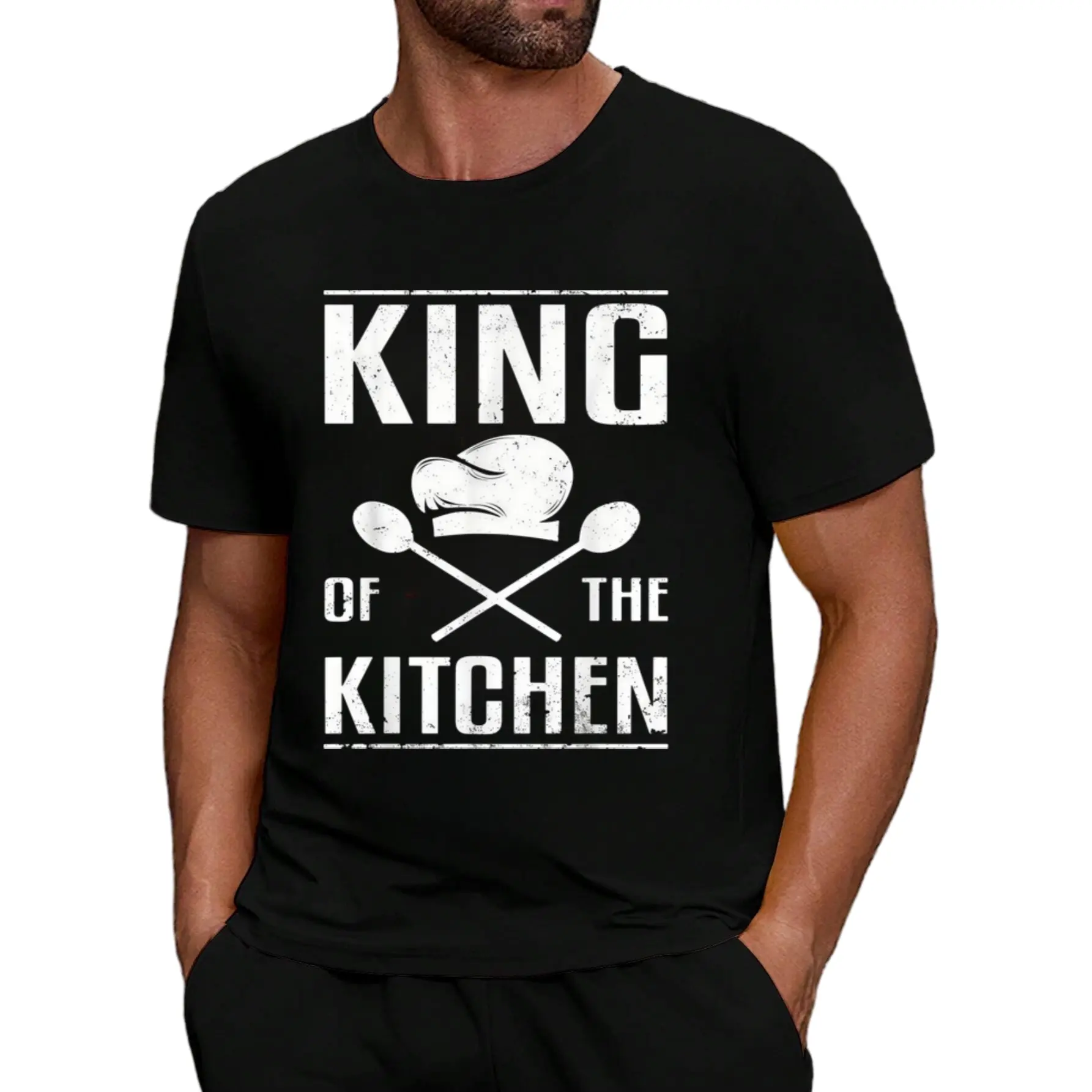 King of the Kitchen" Fun Cooking Chef T-Shirt, Chef Tee, Comfortable Casual Stretch Crew Neck Top for Men's Outdoor Activities