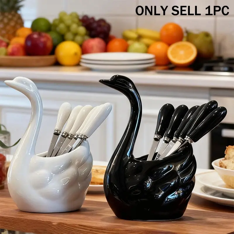 Storage-Type Swan Fruit Fork Set, Simple & Beautiful Home Fruit & Dessert Forks, 6-Piece Practical Stainless Steel Kitchen Tableware Utensils
