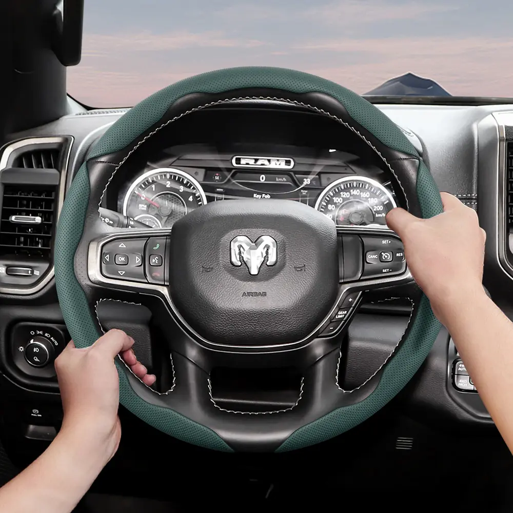 Steering wheel cover for Dodge vehicles, Car accessories, Automotive, perforated breathable leather, segmented design, ultra-thin, suitable for Challenger, Charger, Durango, Hornet, Viper, Dart, RAM