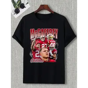 Christian McCaffrey Vintage Photographic Print Tee for Women Men, Football Player Shirt for Fans, Game Day Shirt Short Sleeve Round Neck Casual Top