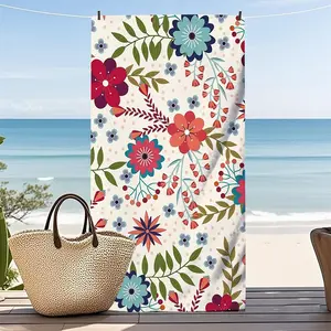 1pc Boho Floral Vine Print Beach Towel, Super Absorbent Quick Dry Lightweight Bath Towel, Portable Multi-Use Towel for Vacation Swimming Gym Spa Travel