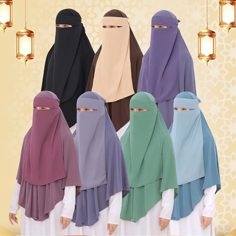 Solid Color Back Tie Hijab Ramadan Head Scarf Casual Breathable Mask Head Wraps Turban Face Covering For Women Niqab Islamic Cloth Beige