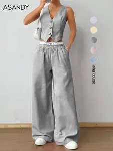 Women's Striped Print Vest Top & Wide Leg Pants Two-Piece Set, Casual Sleeveless Top & Pants for Summer, Ladies Clothes for Daily Wear