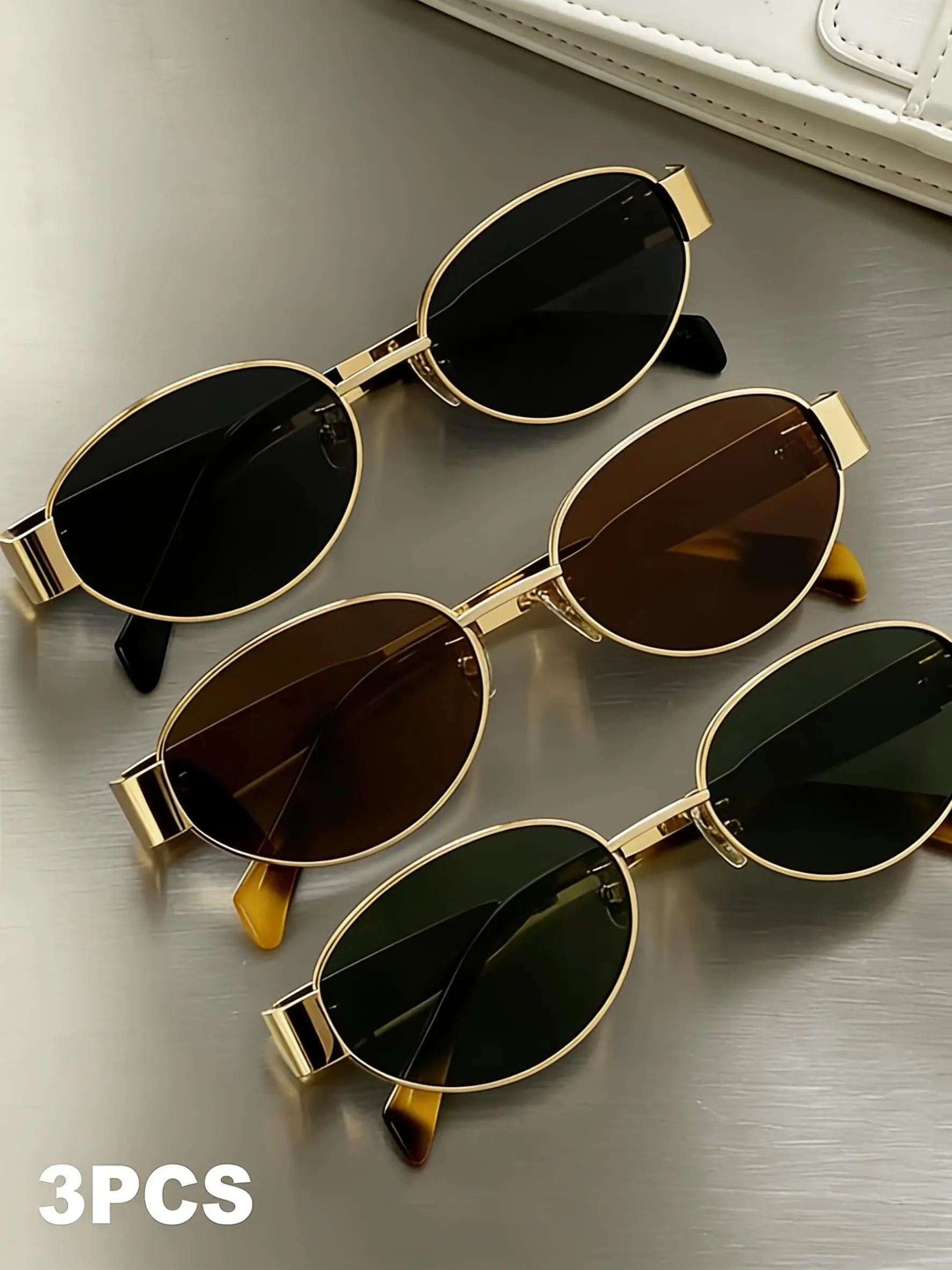 Women's Fashion Oval Metal Glasses, Frame Lenses, Stylish Eyewear Accessories, Pack of 3 Pairs, Sunglasses Set, Summer Trendy Sunglasses, Styling Sunglasses, Fashion Sunnies, Fashionable Sunglasses