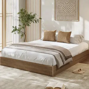 Garvee Minimalist Wood Platform Bed Frames with Fluted Design, Low Profile, Noise-Free, Easy Assembly, No Box Spring Needed, Available in Multiple Sizes and Finishes like Walnut, Natural, Cream White, and Oak