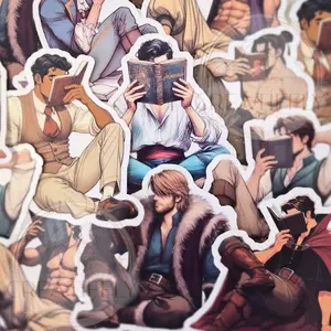 Book Boyfriends Reading Sticker - Waterproof Glitter or Glossy Stickers 2.75" Size Customizable for Kindle, Book, or Tablet