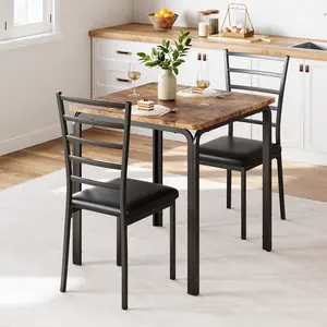 3 Piece Dining Table Set with 2 Chairs, Space Saving Rectangular Kitchen Table with MDF Top and Metal Frame, Compact Breakfast Nook Set for Apartment Dining Room