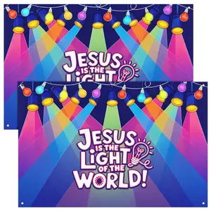 2D Flat Banner for Vbs 2026 Jesus Is the Light Background Religious Church Decor Vacation Bible School Church Decorations Perfect for Christian Events Without Power Source