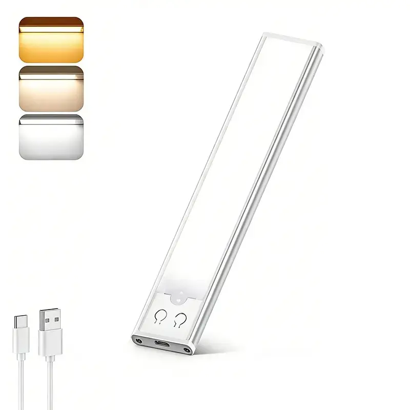 Wireless Motion Sensor Under Cabinet LED Light Bar, 2/4PCS USB Rechargeable Night Light for Kitchen, Corridor, Home Decor (Party Gift Option) power shelf lamp