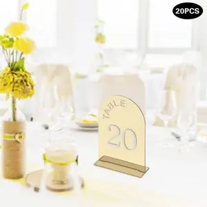 20PCS Gold Table Numbers Acrylic Party Table Numbers Wedding Table Numbers Sign Boxes Insert Light Props Seat Smooth Ornaments Decor Decoration Numbering Decorating