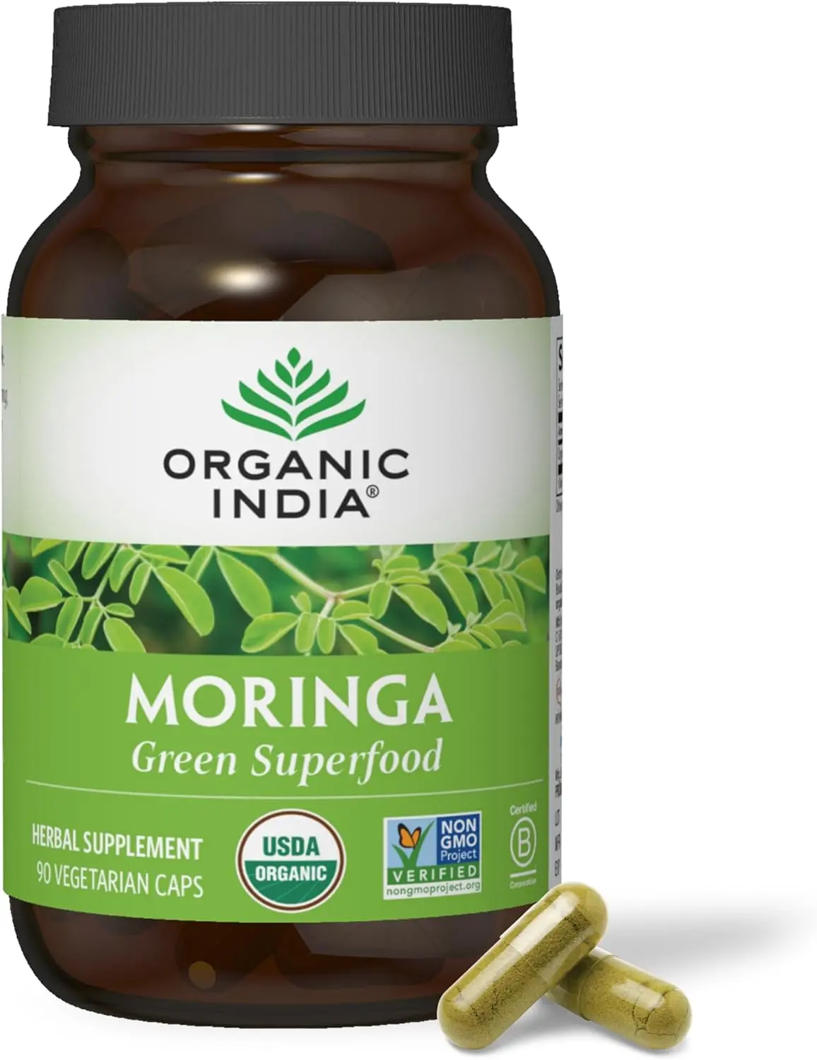 Moringa Herbal Supplement - Green Superfood, Nutrient Dense, Pure Plant Protein, USDA Certified Organic, 90 Capsules, Vegan, Gluten-Free - Natural, Healthcare
