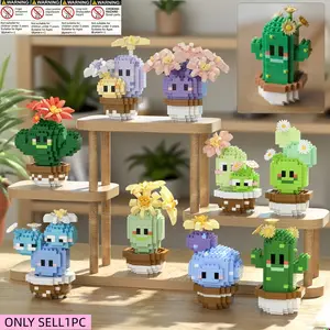 Cartoon Cactus Building Block Set, Creative Plant-Themed Construction Kit for 8+, Building Sets, Fun Collectible Models in Various Colors, Building Blocks Set