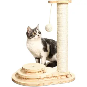 MADE 4 PETS Cat Scratching Post with Wooden Ball Track, Two-Layer Modern Sisal 17.7" Tall Scratch Post, Interactive Toy with Dangling Ball cattree