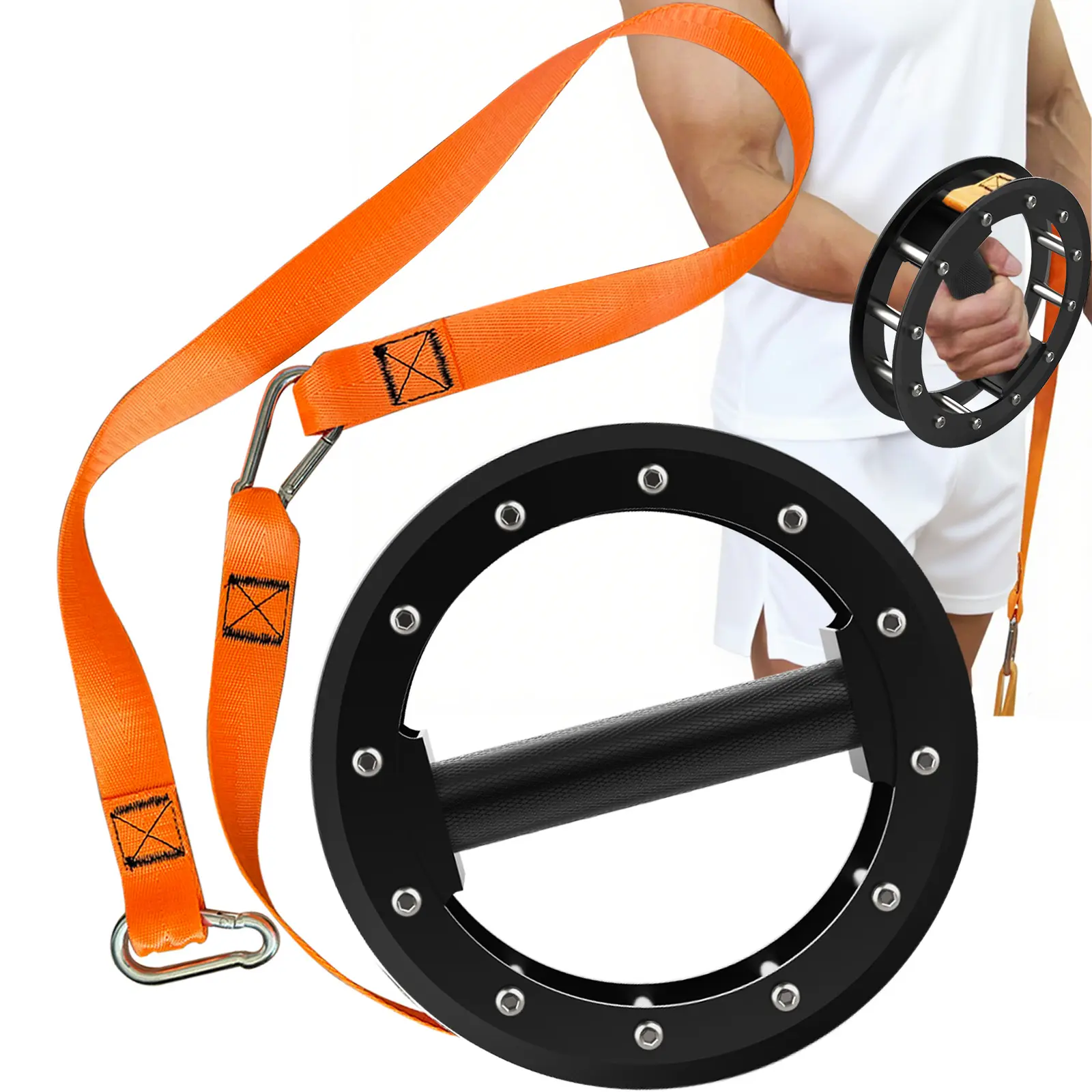 Fitarc Wrist Rotation Exerciser Forearm Bar - Arm Exercise Equipment with Resistance Band, Extended Strap Fits All Plates for Pronation-Supination Precision Training, Improves Wrist Flexibility, Boosts Muscle Growth, Forearm Strengthener, Injury Preventio
