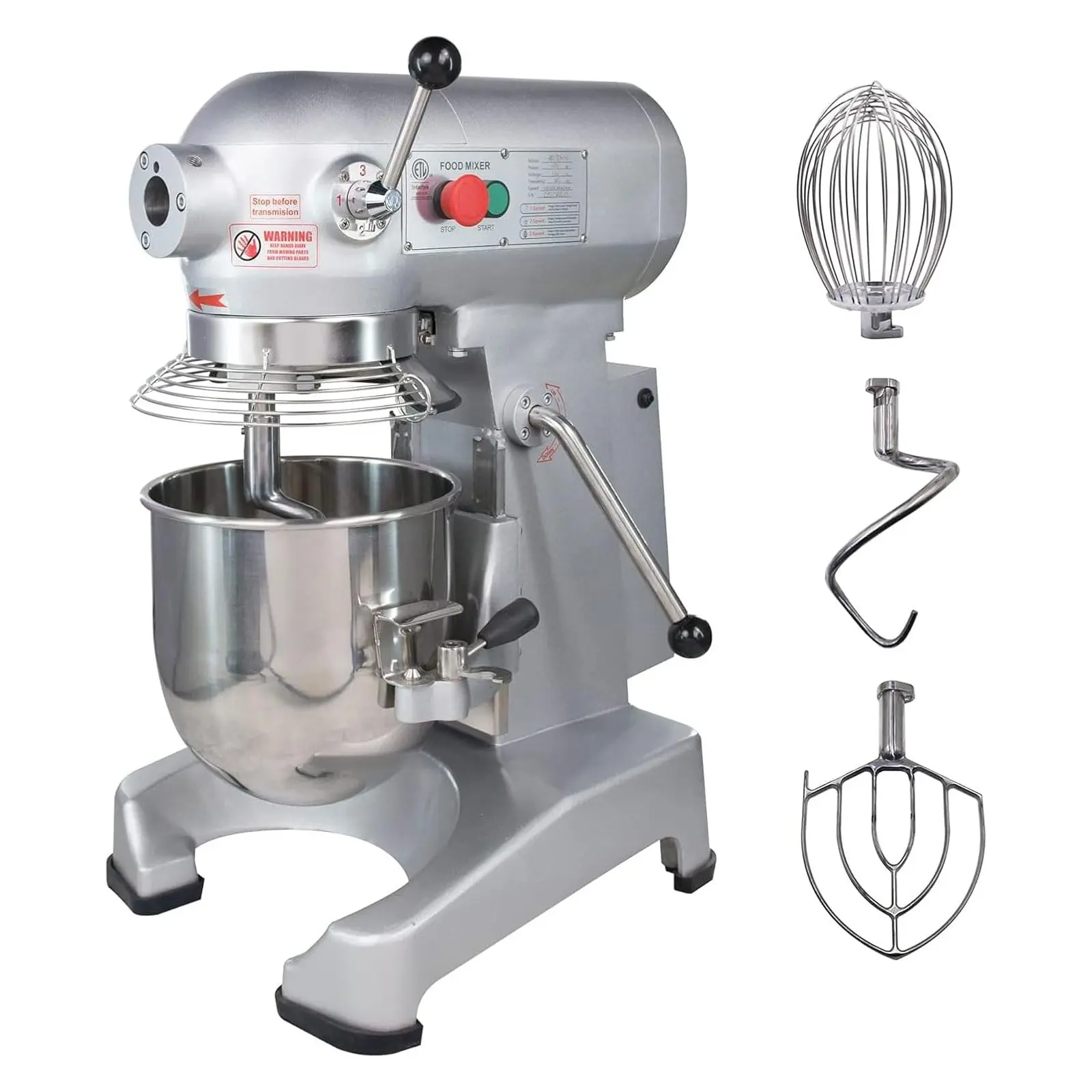Hakka 20QT Capacity Large Size Commercial Planetary Stand Mixer for Restaurants, 3 Fixed Multi-Speeds 1100W (100 to 1199 W Range), ETL Certified, Rotating Bowl with Attachment Hub, Cover & Accessory Kit (Dough Hook, Flat Beater, Wire Whisk), Commercial Ki