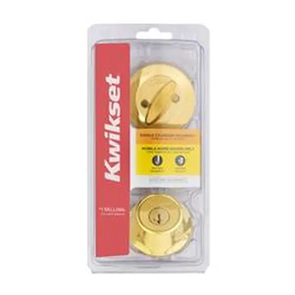 Kwikset 5041062 Smart Key Security Metal Single Cylinder Deadbolt - Polished Brass, 9.1 in, Left and Right Compatible, Residential Lock Cylinders